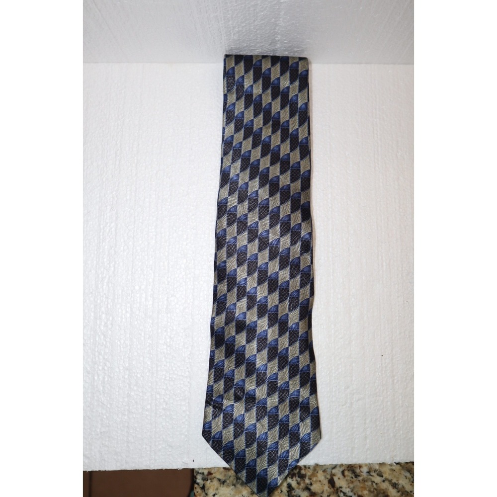Men's Louis & Roth Silk‎ Tie Blue Geometric Pattern Made In Italy
